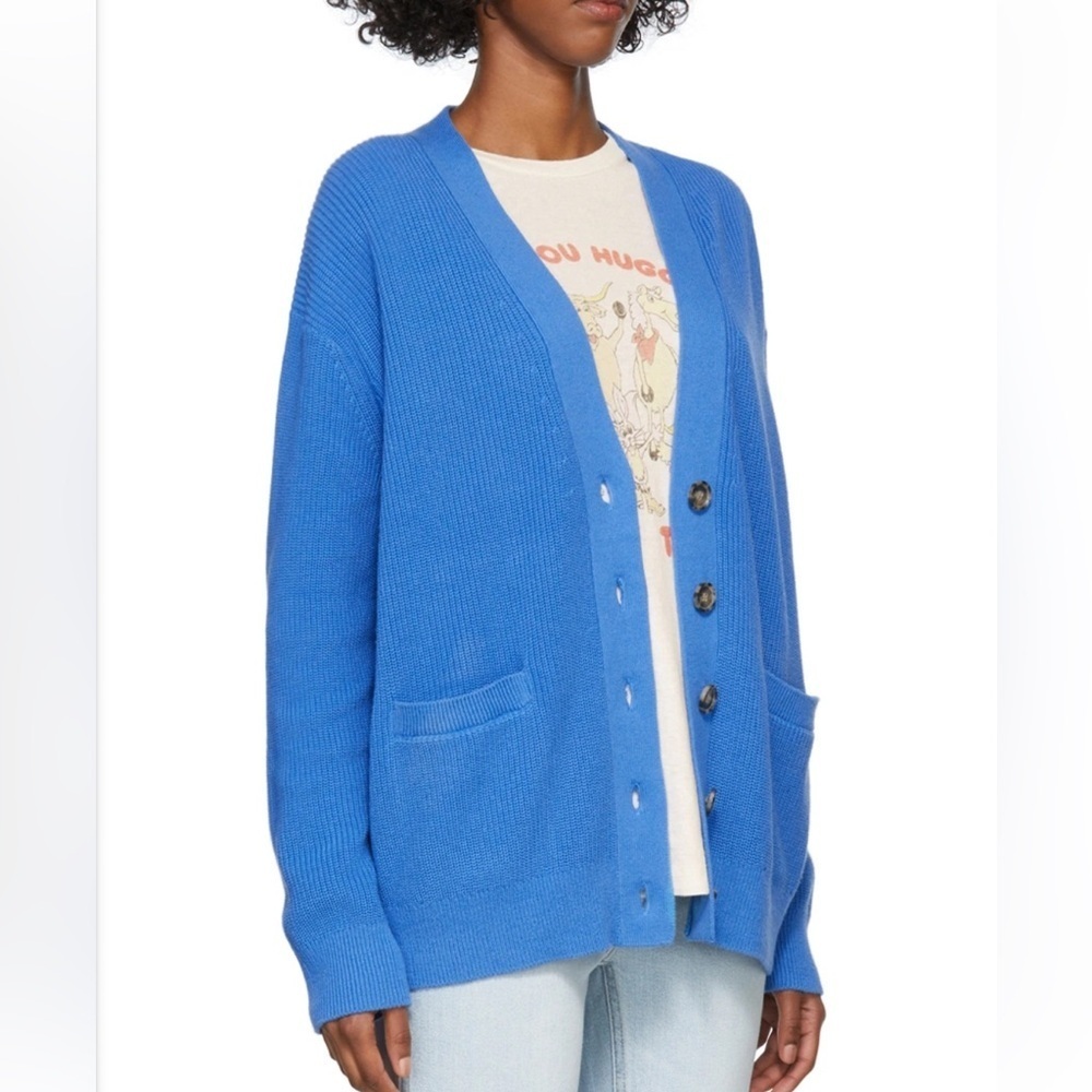 RE/DONE Blue Knit Cotton Cardigan